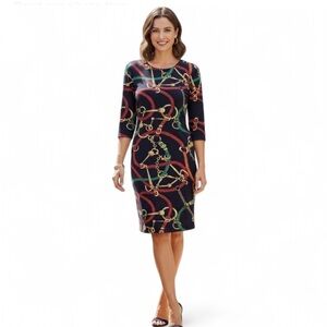 Lauren Ralph Lauren Dress Equestrian Chain Bit Navy Sz Small Classic Work Preppy